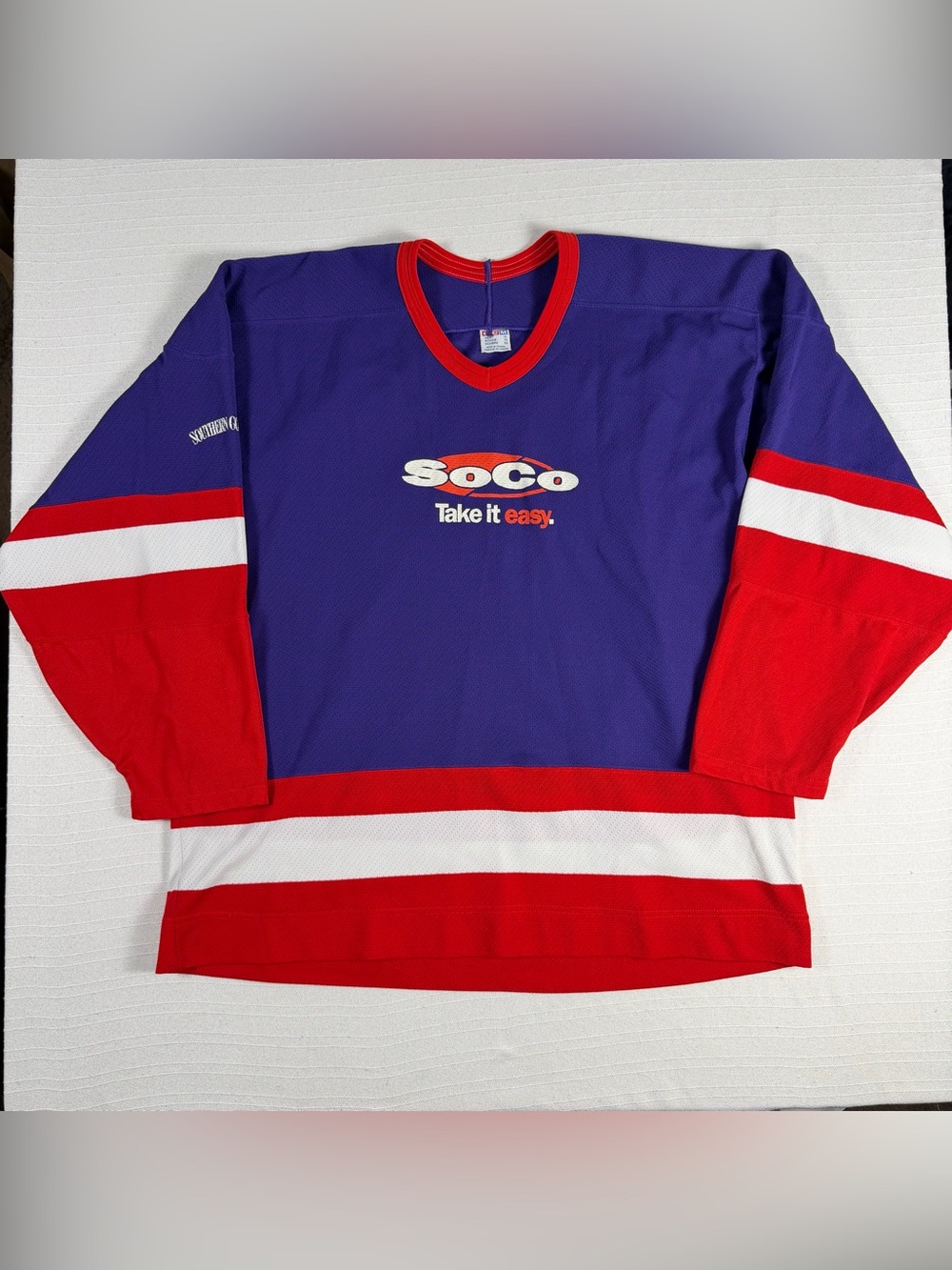 Vintage CCM Southern Comfort SoCo Hockey Jersey XL Purple/Red Take It Easy